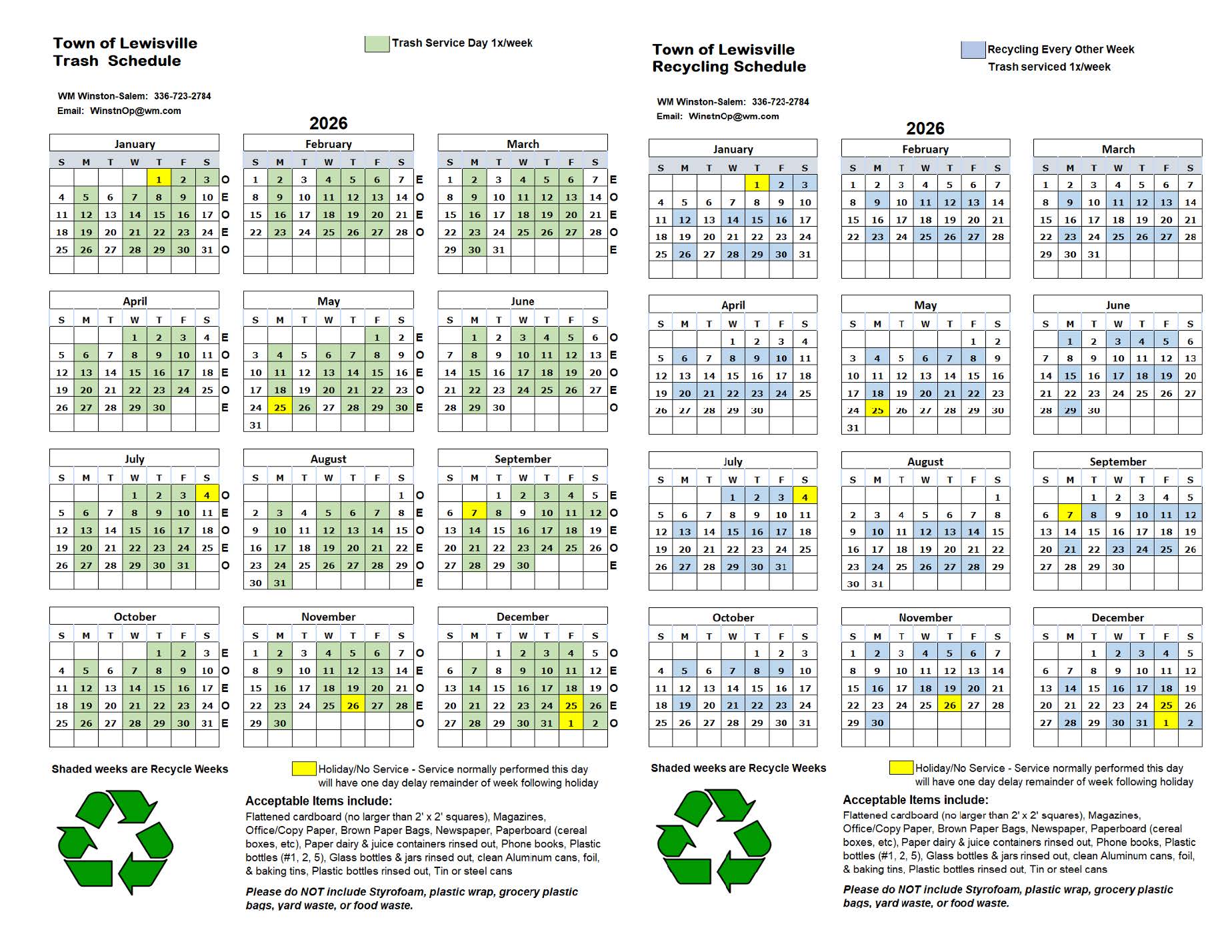 Waste Management 2026 Trash and Recycling Schedule
