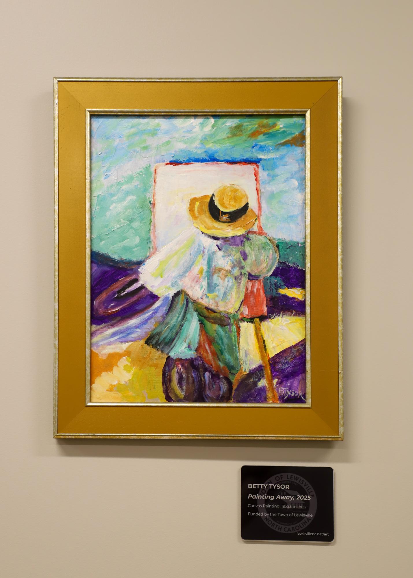 Colorful painting of a woman painting outdoors