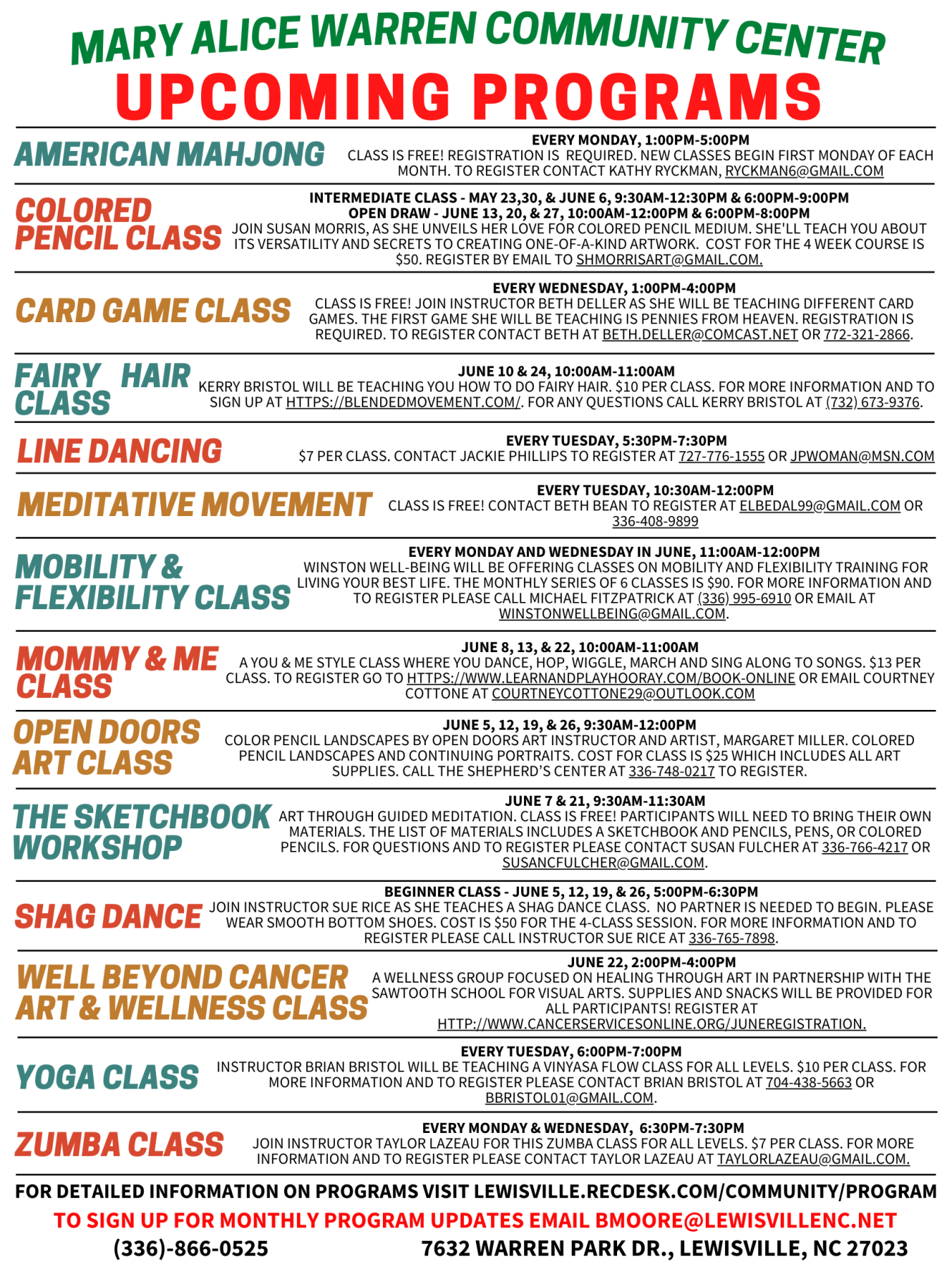 June Classes & Programs