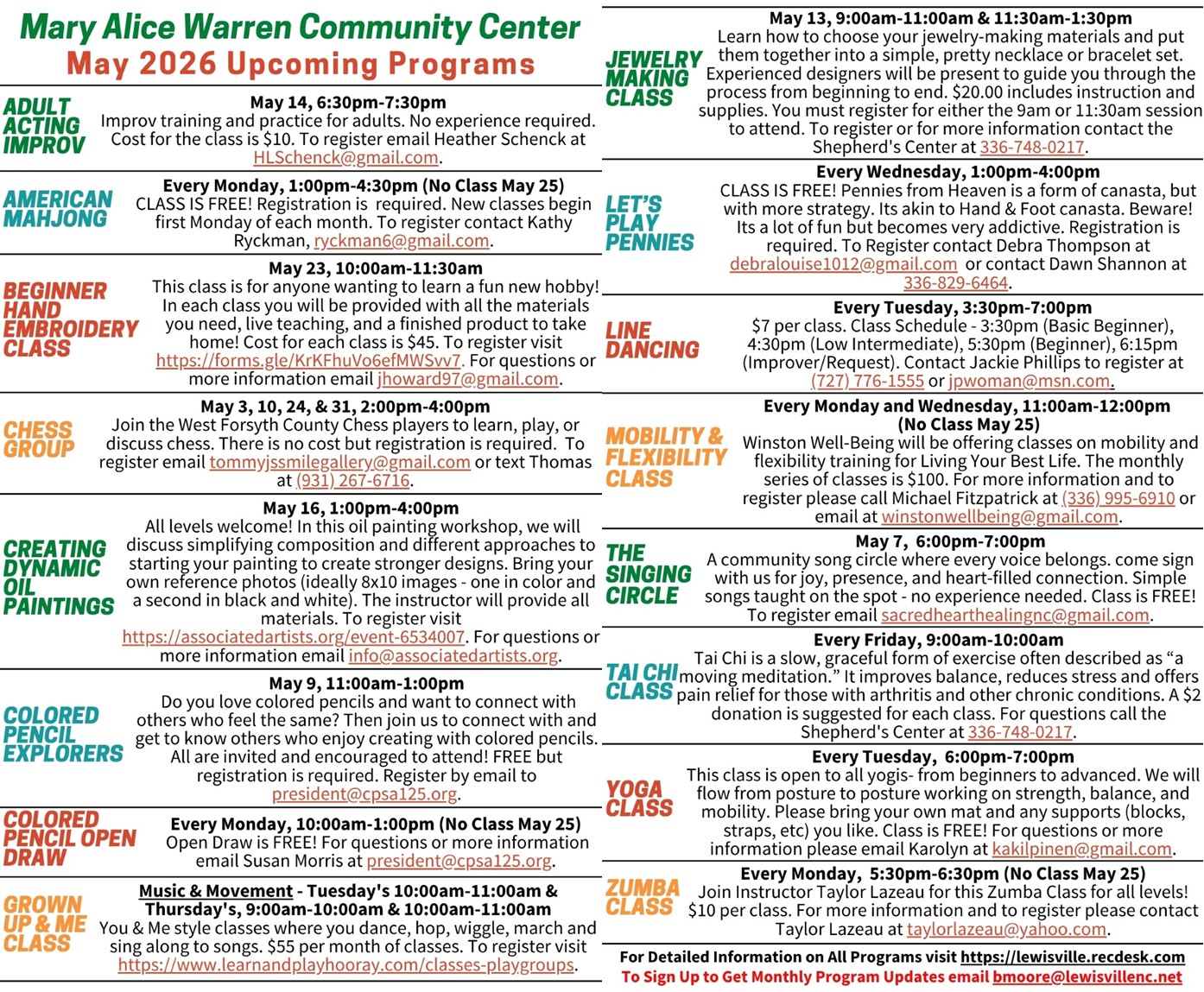 May 2026 Programs and Classes